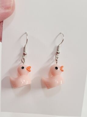 Cute Pink Rubber Duck Dangle Earrings